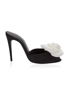 Magda Butrym - Peep-Toe Satin Flower Mules - Black - IT 40 - Moda Operandi