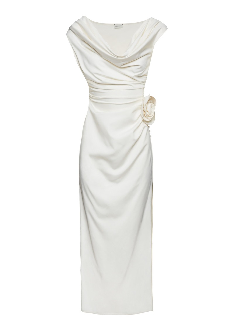 Magda Butrym - Rosette-Detailed Draped Silk Midi Dress - Ivory - FR 38 - Moda Operandi