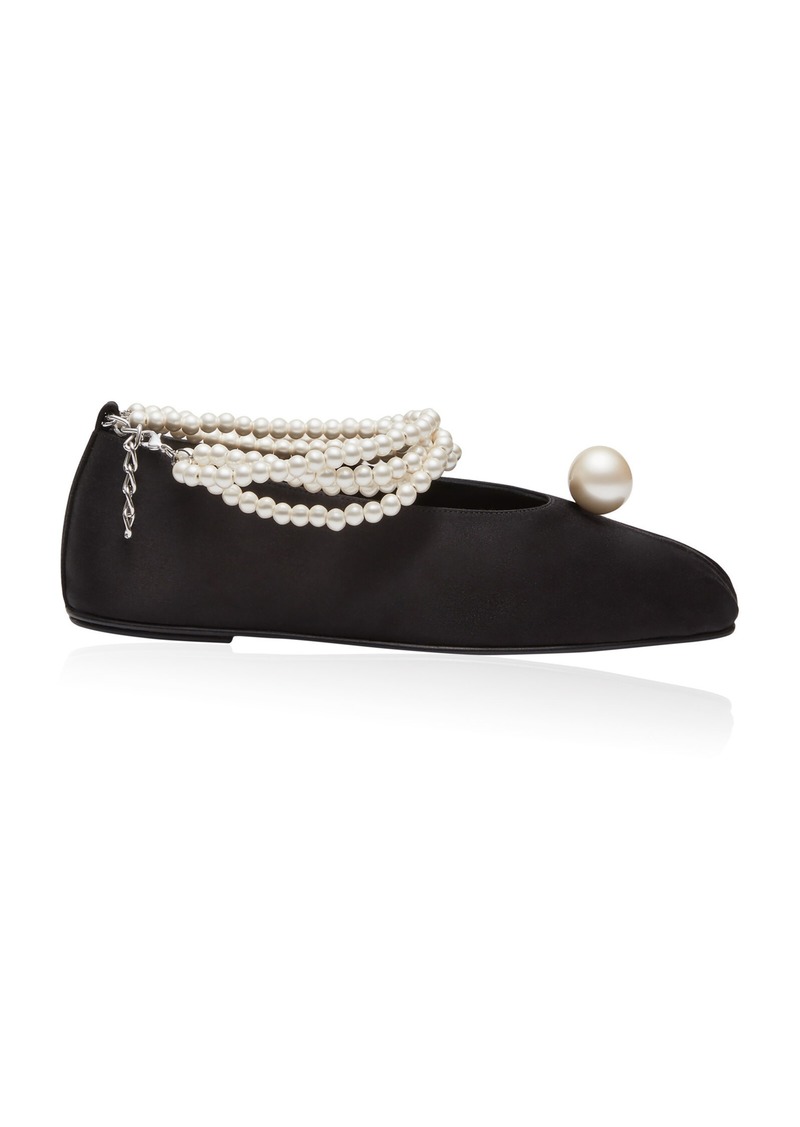 Magda Butrym - Satin and Pearl-Embellished Ballet Flats - Black - IT 39 - Moda Operandi