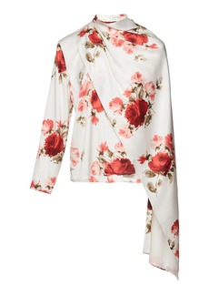 Magda Butrym - Silk Floral Print Cape Top - Ivory - FR 40 - Moda Operandi