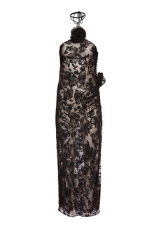 Magda Butrym - Women's Semi-Sheer Floral Midi Dress - Black - FR 38 - Moda Operandi