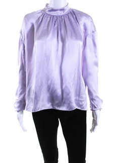 Magda Butrym Womens Silk Long Sleeves Mock Neck Blouse Lavender