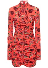 Magda Butrym Printed Ruched Jersey Mini Dress W/roses