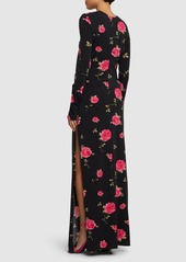 Magda Butrym Rose Printed Draped Jersey Long Dress