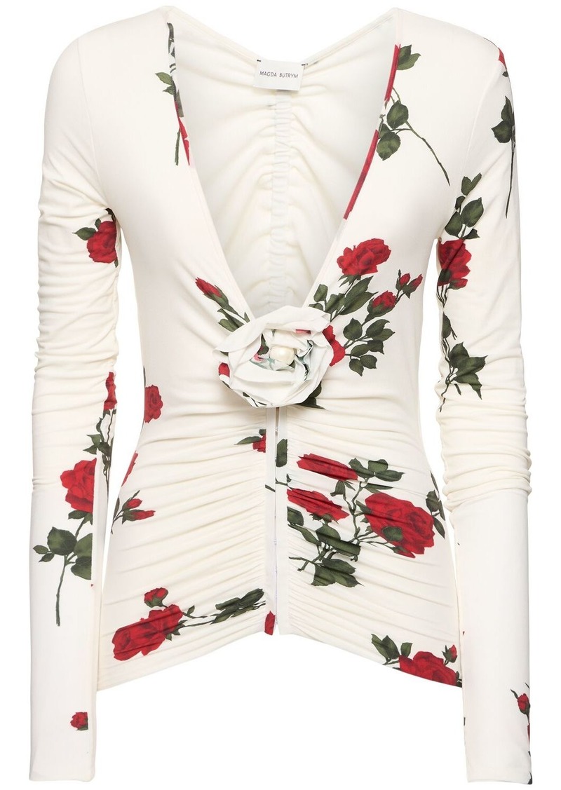 Magda Butrym Rose Printed Jersey Long Sleeve Top