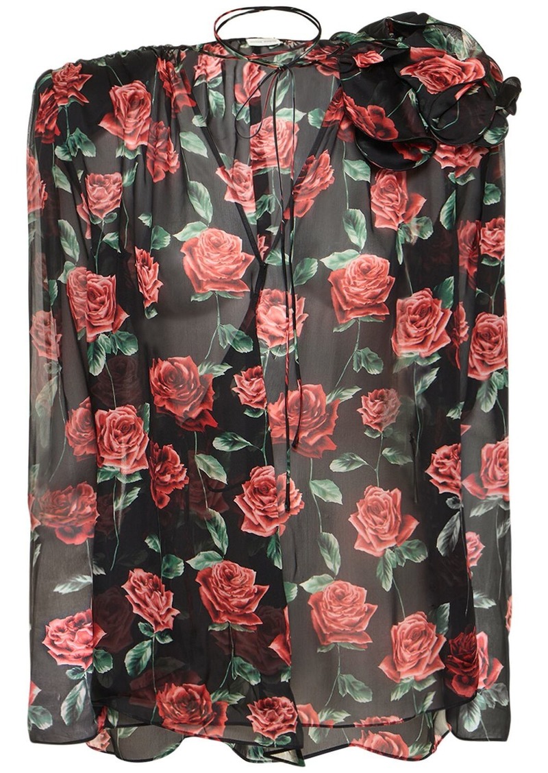 Magda Butrym Rose Printed Silk Chiffon Shirt