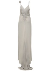 Magda Butrym Ruched Jersey Long Slip Dress W/roses