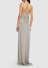 Magda Butrym Ruched Jersey Long Slip Dress W/roses