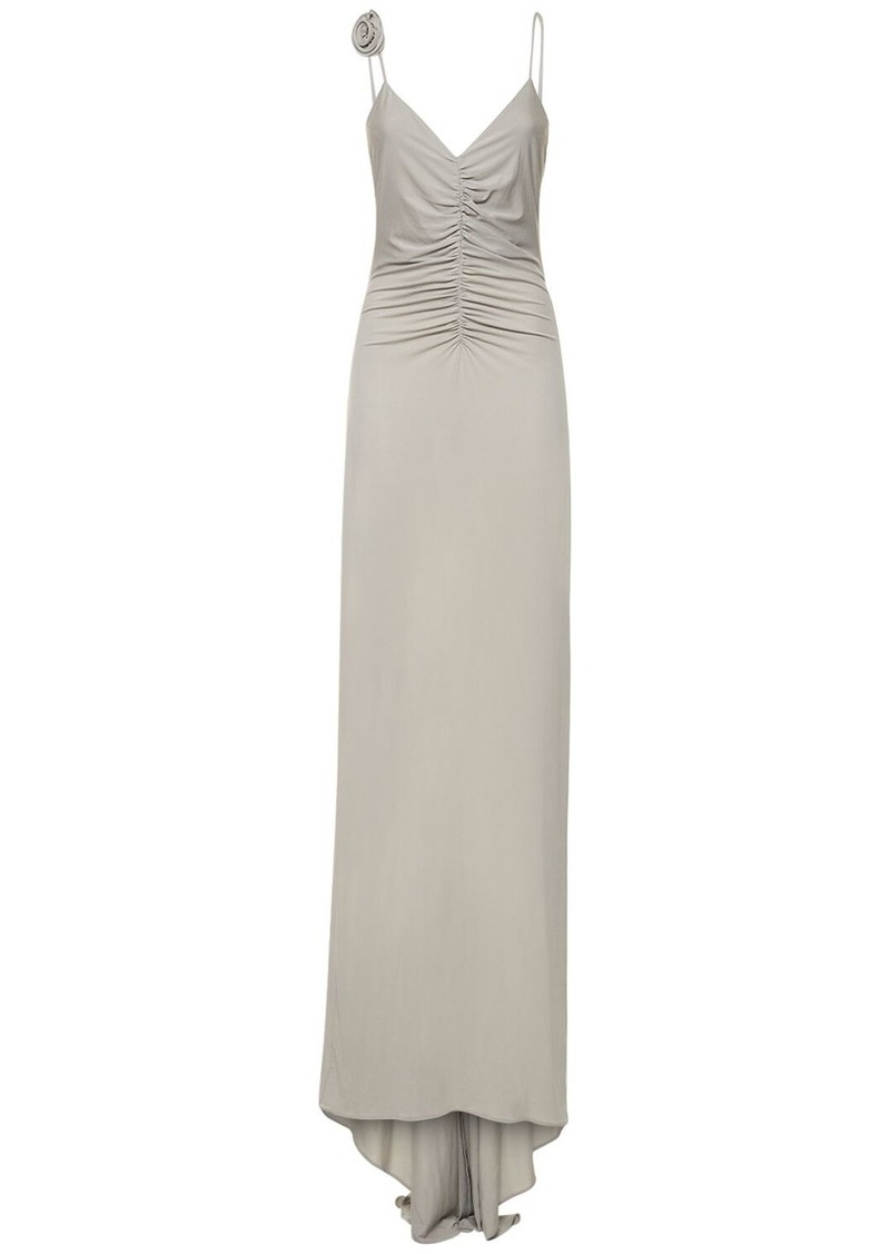 Magda Butrym Ruched Jersey Long Slip Dress W/roses