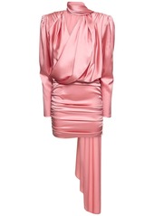Magda Butrym Silk Satin Draped Mini Dress W/scarf
