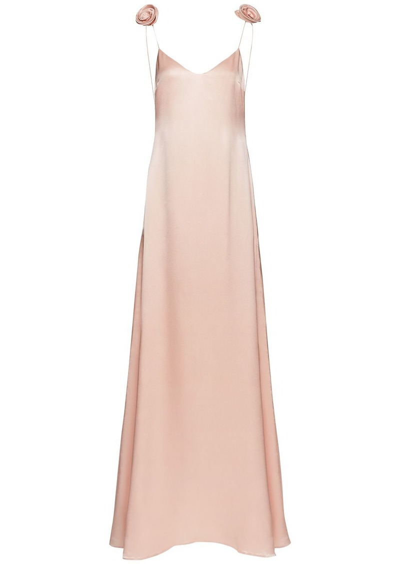 Magda Butrym Silk Satin Long Slip Dress W/roses