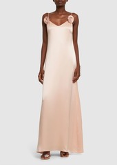 Magda Butrym Silk Satin Long Slip Dress W/roses