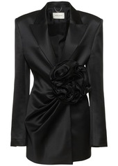 Magda Butrym Wool Satin Blazer Dress W/ Flower