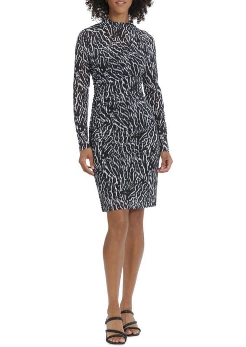 Maggy London Abstract Long Sleeve Mesh Sheath Dress