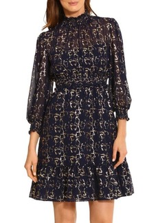Maggy London Abstract Print Smocked Trim Dress
