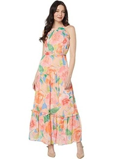 Maggy London Apron Front Floral Print Maxi Dress