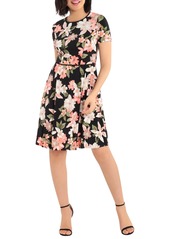 Maggy London Blossom Floral Short Sleeve Pleated Skirt Dress
