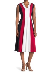 Maggy London Colorblock V-Neck Fit & Flare Dress