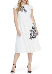 Maggy London Embroidered Crepe A-Line Midi Dress