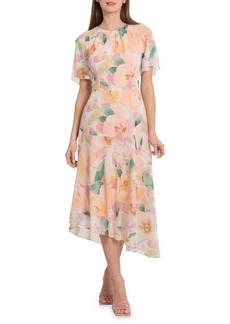 Maggy London Floral Chiffon Asymmetric Midi Dress