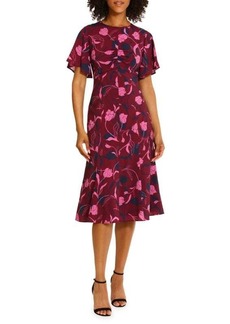 Maggy London Floral Ruched Midi Dress