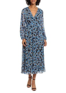 Maggy London Floral Surplice Neckline Midi Wrap Dress