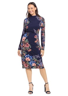 Maggy London London Times Women's Mock Neck Midi Dress with Ruching