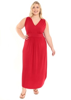 Maggy London London Times Women's Plus Size V-Neck Shirt Tail Maxi with Shirring Details