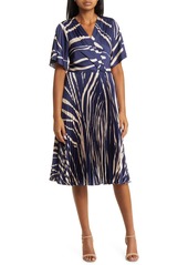 Maggy London Abstract Print Wrap Front Midi Dress in Royal Navy/Bone at Nordstrom Rack