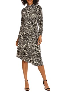 Maggy London Asymmetric Mock Neck Long Sleeve Knit Dress in Charcoal/Cream at Nordstrom Rack
