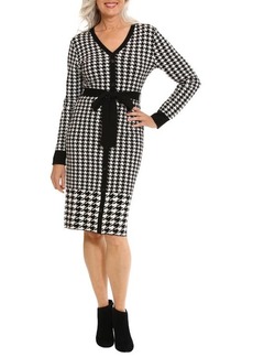 Maggy London Button Front Belted Long Sleeve Midi Dress