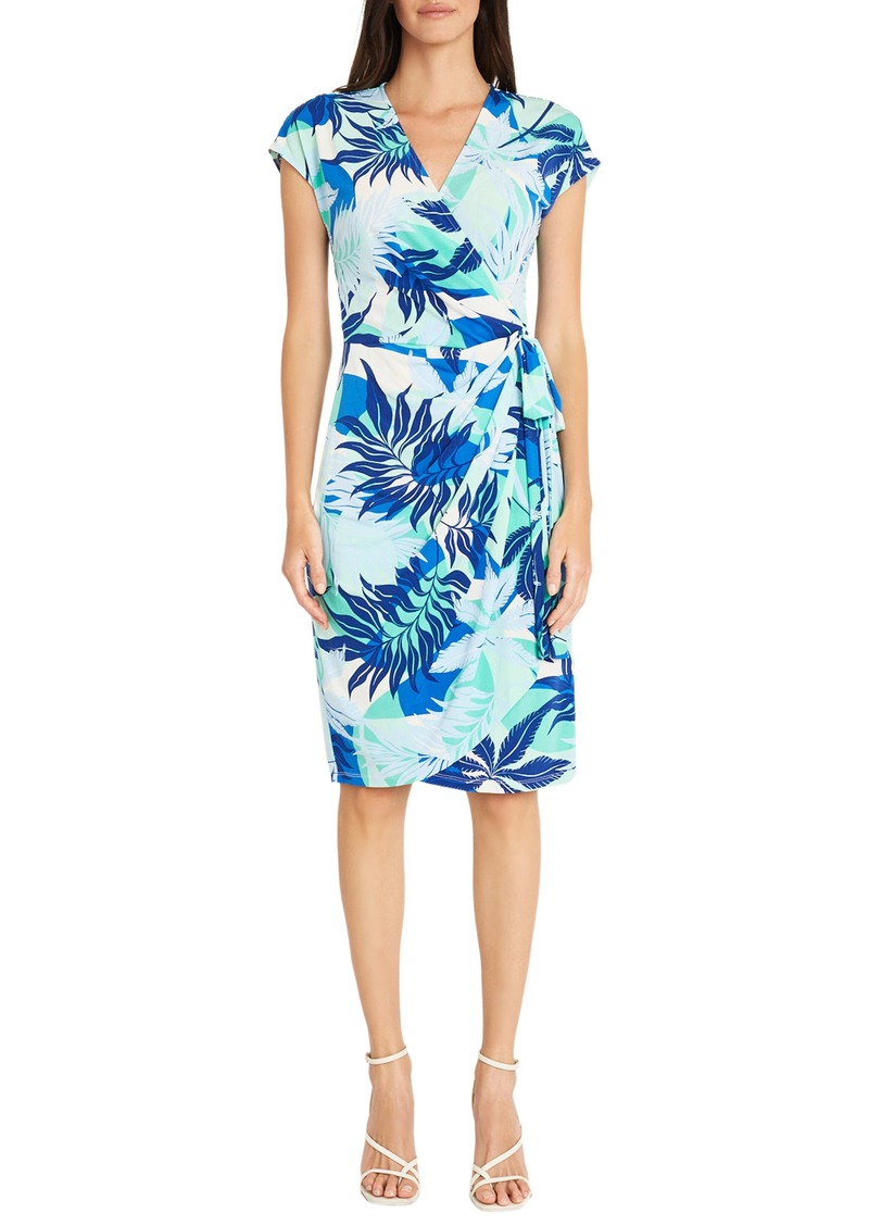 Maggy London Cap Sleeve Matte Jersey Wrap Dress in Sky Blue/Navy at Nordstrom Rack