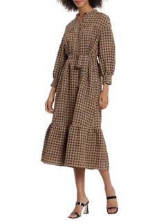 Maggy London Check Long Sleeve Tiered Midi Dress in Brown/Black at Nordstrom