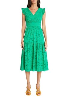 Maggy London Cotton Eyelet Tiered Midi Dress