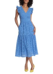 Maggy London Cotton Eyelet Tiered Midi Dress