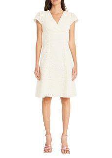 Maggy London Embroidered Eyelet Cap Sleeve Fit & Flare Dress in Antique White at Nordstrom Rack