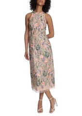 Maggy London Embroidered Floral Halter Neck Dress in Red/Pink Multi at Nordstrom