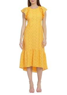 Maggy London Eyelet A-Line Tiered Cotton Dress in Sunstruck at Nordstrom Rack