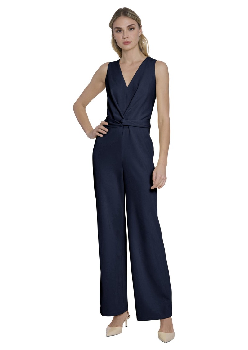 Maggy London Faux Twist Waist Sleeveless V-Neck Wide Leg Jumpsuits for Women Dressy