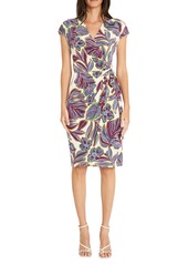 Maggy London Floral Cap Sleeve Matte Jersey Wrap Dress in Soft White/Arles Yellow at Nordstrom Rack