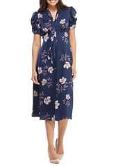 Maggy London Floral Charmeuse Midi Dress in Navy/Lavender at Nordstrom