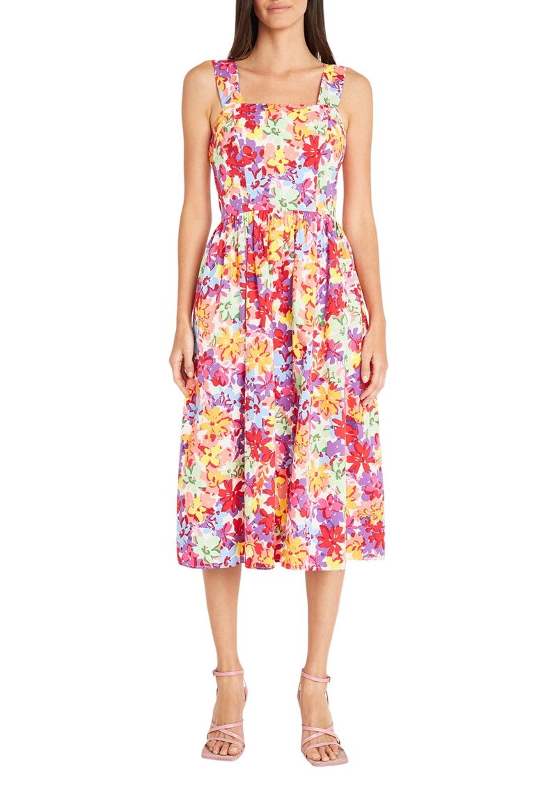 Maggy London Floral Cotton Poplin Midi Dress in Soft White/Hot Coral at Nordstrom Rack