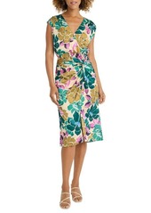 Maggy London Floral Drape Detail Midi Dress