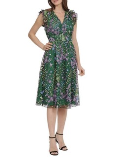 Maggy London Floral Embroidered Tulle Dress