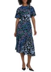 Maggy London Floral Flutter Sleeve Midi Dress