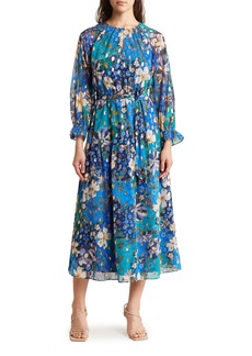 Maggy London Floral Long Sleeve Chiffon Dress in Cream/Teal at Nordstrom Rack