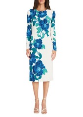 Maggy London Floral Long Sleeve Knit Midi Dress