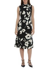 Maggy London Floral Mock Neck Midi Dress