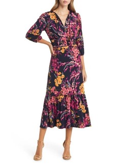 Maggy London Floral Print Ruched Midi Dress