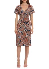 Maggy London Floral Puff Sleeve Ruched Sheath Dress